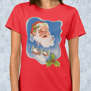 Camiseta Natal Antigo, Papai Noel Alegre Retro