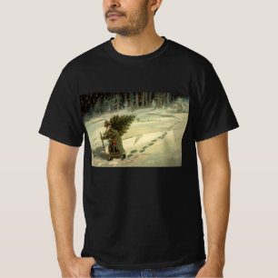 Camiseta Natal Antigo, Papai Noel Carregando uma Árvore