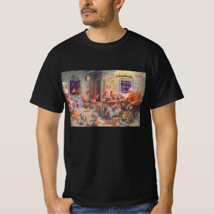 Camiseta Natal Antigo, Papai Noel com Oficina de Elfos