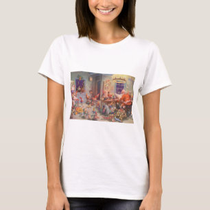 Camiseta Natal Antigo, Papai Noel com Oficina dos Elfos