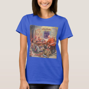 Camiseta Natal Antigo, Papai Noel com Oficina dos Elfos