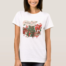 Camiseta Natal Antigo Papai Noel e Crianças Dançando