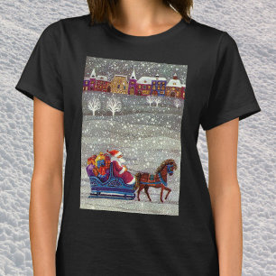 Camiseta Natal Antigo, Papai Noel em um trenó aberto puxado