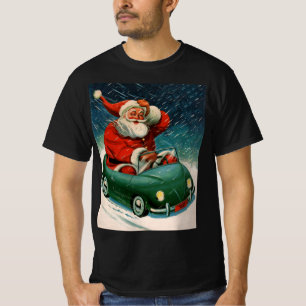 Camiseta Natal Antigo, Papai Noel num Carro Fofo