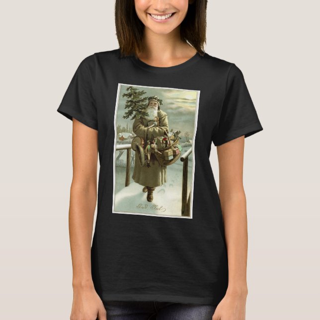 Camiseta Natal Antigo, Papai Noel Vitoriano com Brinquedos (Frente)