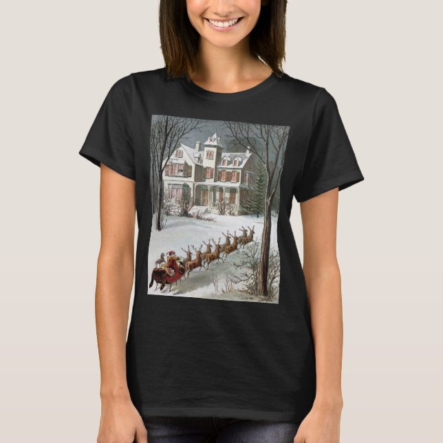 Camiseta Natal Antigo, São Nicolau com Rena (Frente)
