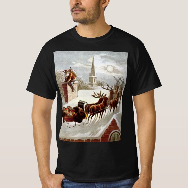 Camiseta Natal Antigo, São Nicolau no Telhado (Frente)