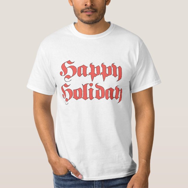 Camiseta Natal Antigo, Texto de Férias Feliz em Letras Verm (Frente)