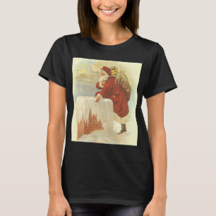 Camiseta Natal Antigo Vitoriano Papai Noel na Chaminé