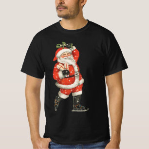 Camiseta Natal Antigo Vitoriano Papai Noel Patinador no Gel