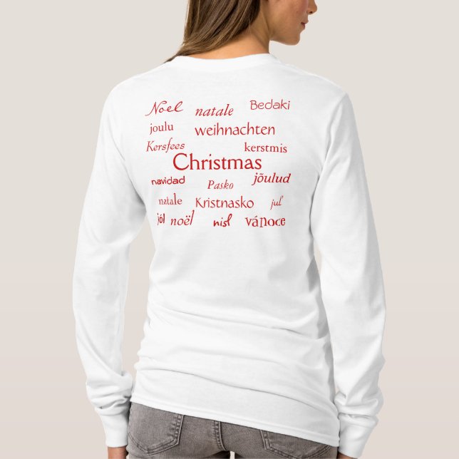 Camiseta Natal Ao Redor Do Mundo Branco E Vermelho (Verso)