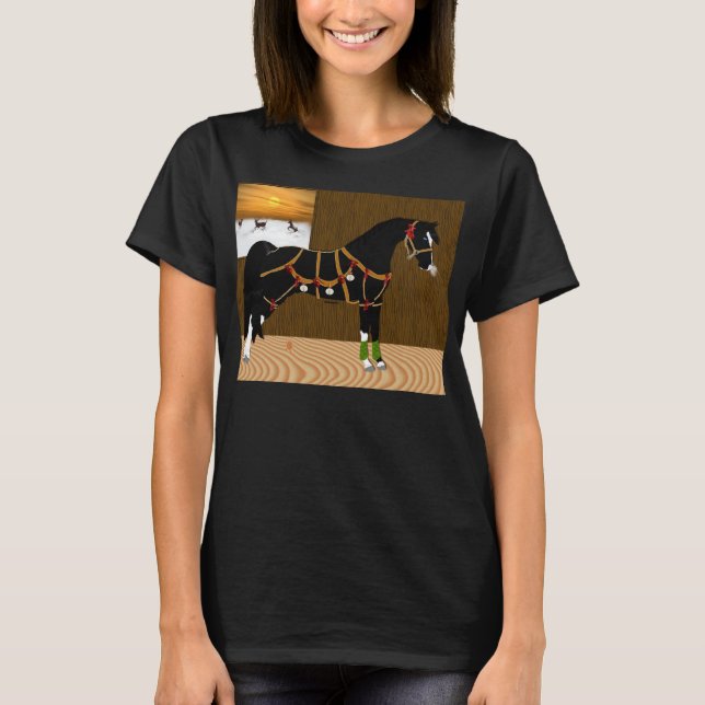 Camiseta Natal árabe preto do cavalo (Frente)