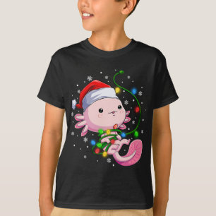 Camiseta Natal Axolotl Santa Hat Luz Japonês Bonito