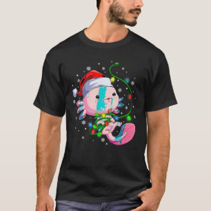 Camiseta Natal Axolotl Santa Hat Luz Japonês Bonito A