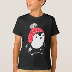 Camiseta Natal Bebê Fofa de Pinguim Usando Chapéu de Invern