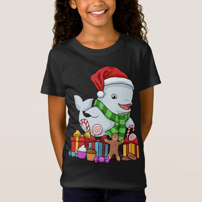 Camiseta Natal Beluga Baleia Presente Crianças Natal Beluga (Frente)