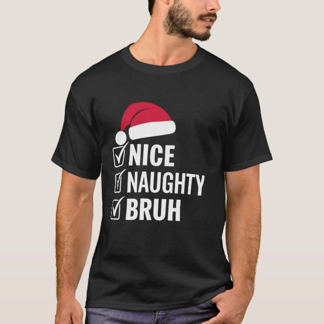 Camiseta Natal bom Bruh Engraçado Santa Hat Xmas H (Frente)