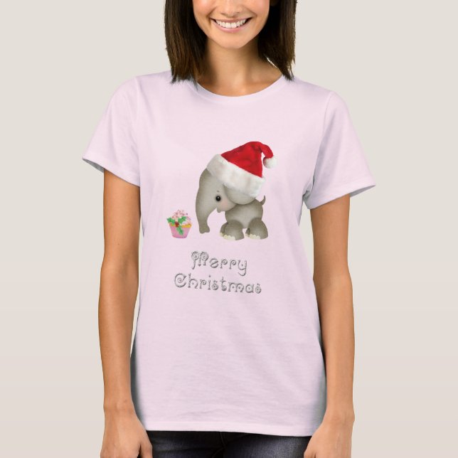 Camiseta Natal bonito do elefante & do cupcake (Frente)