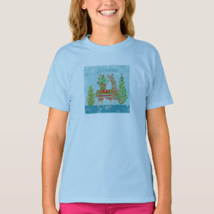Camiseta Natal bonito dos lamas de Navidad   do velo