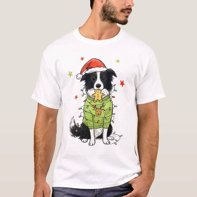 Camiseta Natal Border Collie Natal Border Collie Cão Mo (Frente)