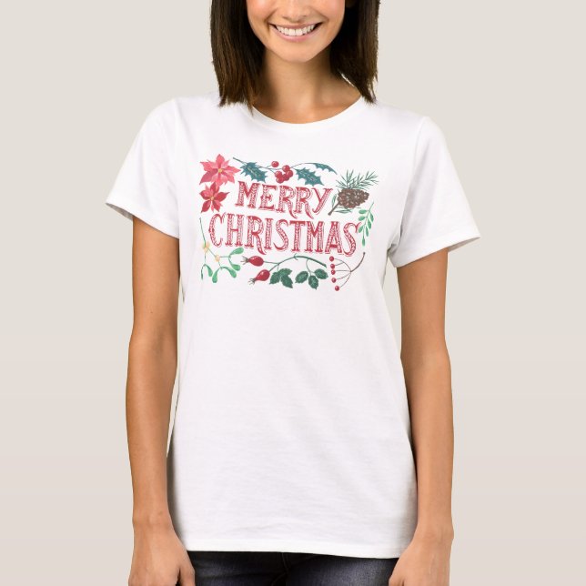 Camiseta Natal Botânico tradicional (branco) (Frente)