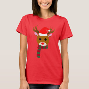 Camiseta Natal Branco Rudolph Rudolph, Rena Nosada Vermelha