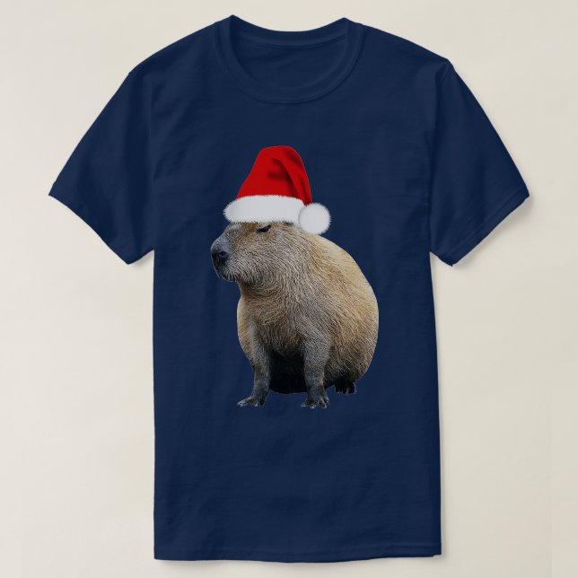 Camiseta Natal Capybara Santa Hat (Frente do Design)