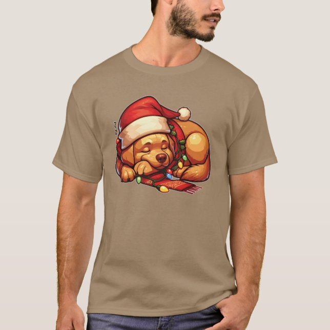 Camiseta Natal Chapéu Fada de Natal Luz Labrador frito (Frente)