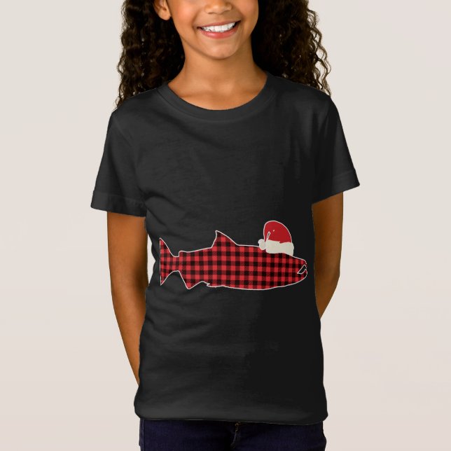 Camiseta Natal Coho Salmão Xadrez Vermelha Buffalo Tartan S (Frente)