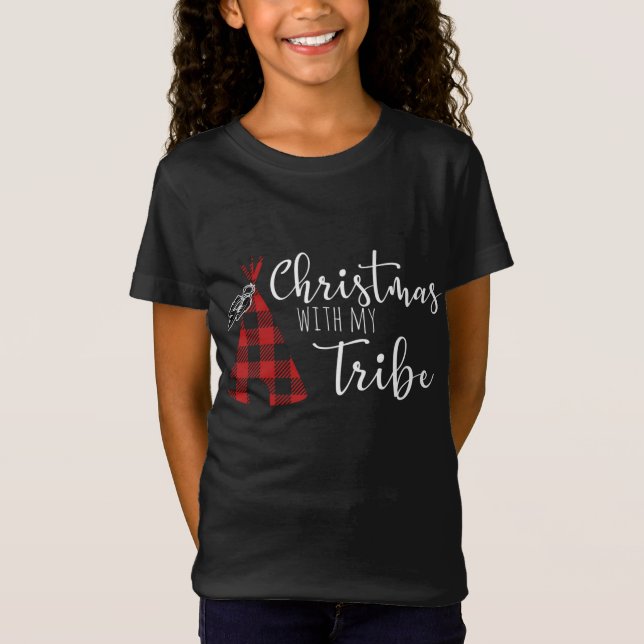 Camiseta Natal com a minha tribo, Natal da Xadrez de Buffal (Frente)