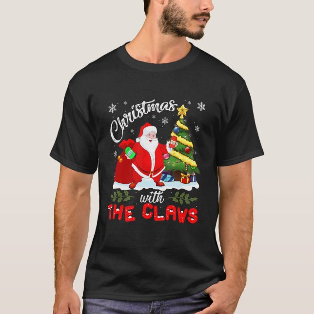 Camiseta Natal Com As Garras, Papais noeis Bebem Garras Bra (Frente)