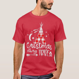 Camiseta Natal Com Minha Tribo Família da Xadrez Vermelha C