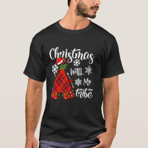 Camiseta Natal Com Minha Tribo Família de Xadrezes Vermelha