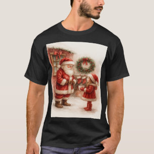 Camiseta Natal com Papai Noel e Menina