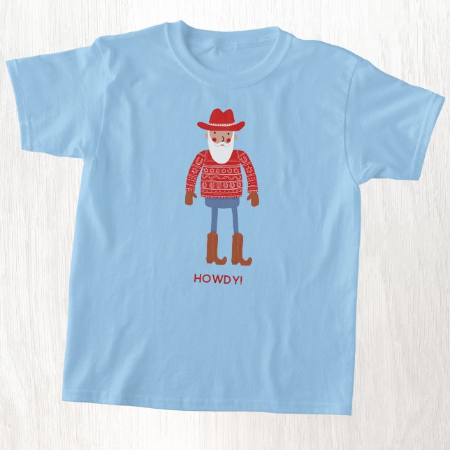 Camiseta Natal com Texto Personalizado Cowboy Santa (Fun Cowboy Santa Claus custom text Christmas kids t-shirt)