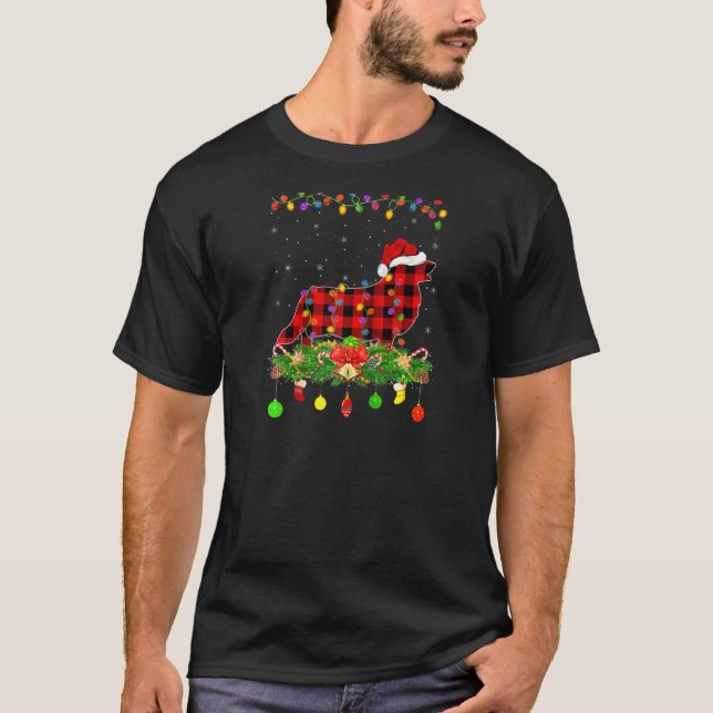 Camiseta Natal Combinando Plaid Buffalo Corgi Galês Cachorr (Frente)