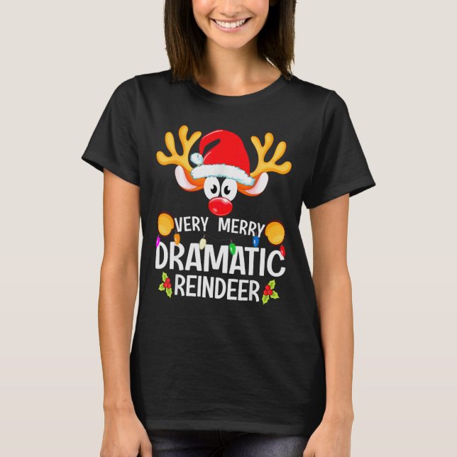 Camiseta Natal Combinando Rena Dramática Muito Alegre  (Frente)