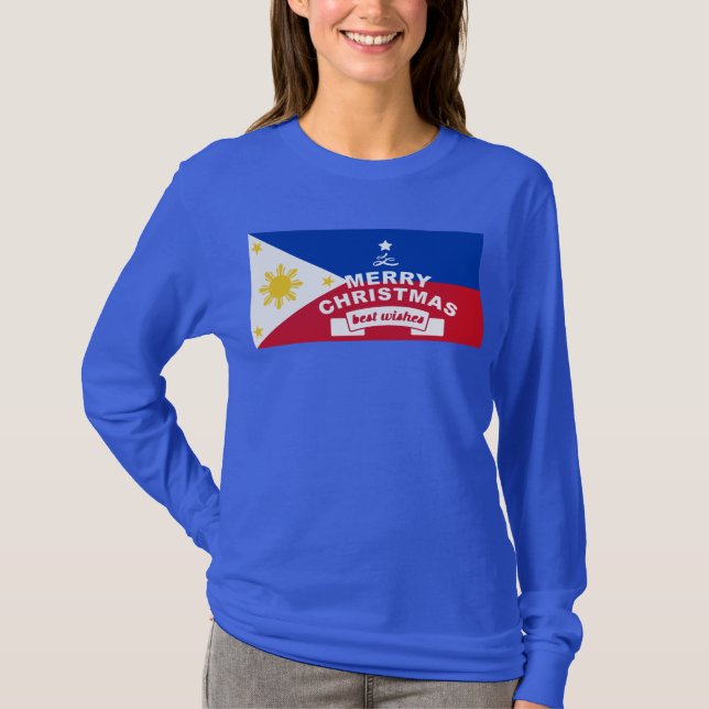 Camiseta Natal da bandeira filipina: Feliz Natal e Melhor (Frente)