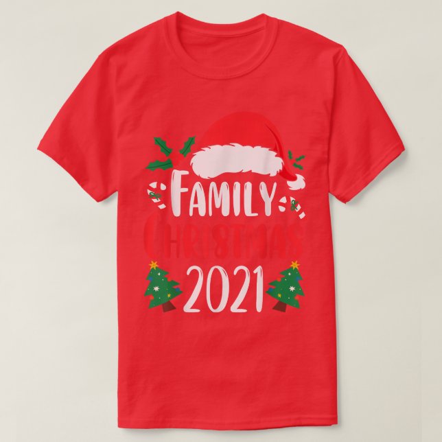 Camiseta Natal da família 2021 Matching Pajama Santa Hat (Frente do Design)