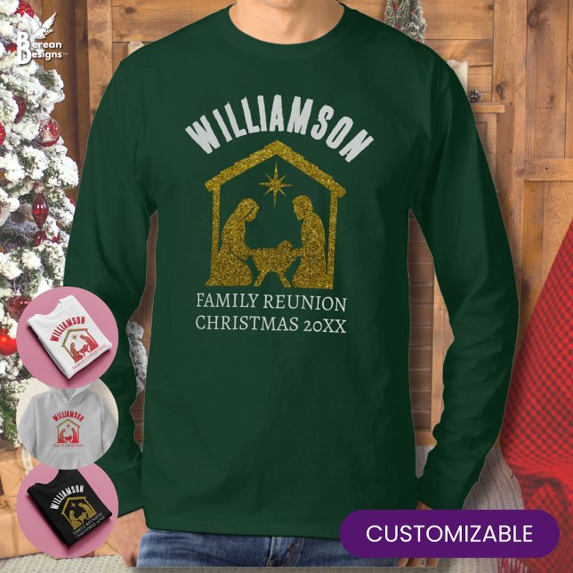 Camiseta Natal da família de brilhantes cristãos personaliz (Personalized Christmas Family Sweater with custom name and text. Ideal for all the family.)