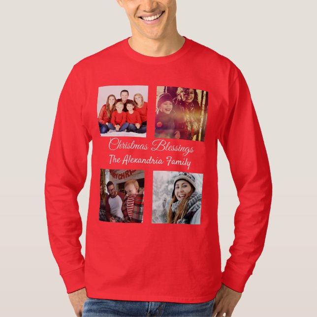 Camiseta Natal da Família de Colagem de Fotos do Script Mod (Frente)