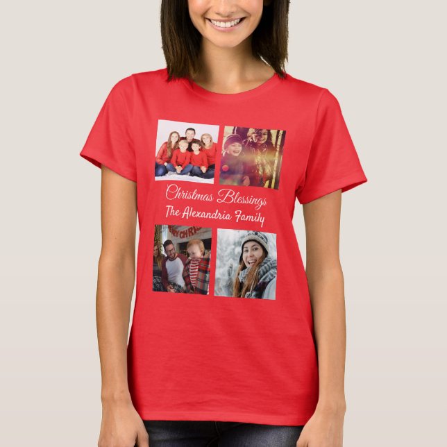 Camiseta Natal da Família de Colagem de Fotos do Script Mod (Frente)