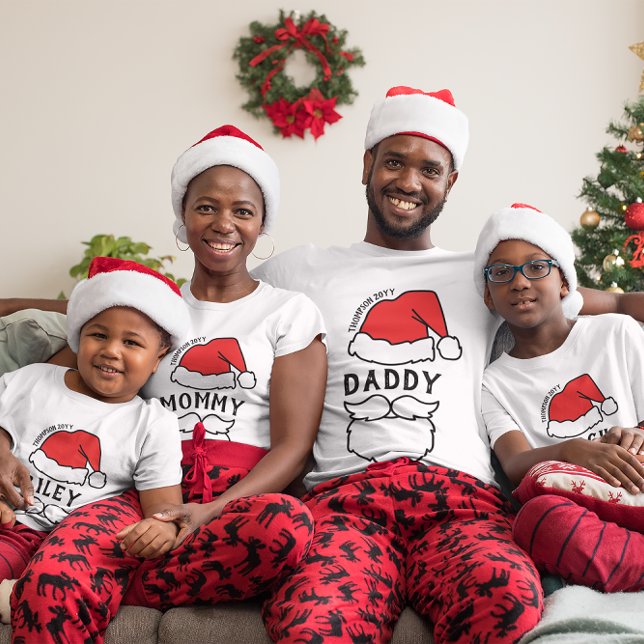 Camiseta Natal da família de Pais de Barba Negra Santa Hat (Criador carregado)
