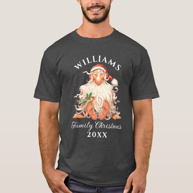 Camiseta Natal da Família de Papais noeis Retroativos com N (Frente)
