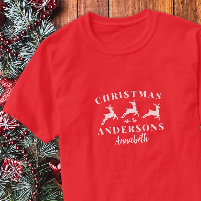 Camiseta Natal da Família de Revistas de Nome Personalizado (Criador carregado)