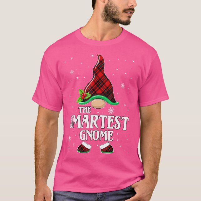 Camiseta Natal da família de Xadrezes Vermelhas do Gnomo ma (Frente)
