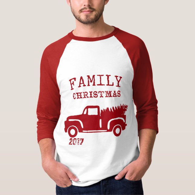 Camiseta Natal da Família do Nome Personalizado do Caminhão (Frente)