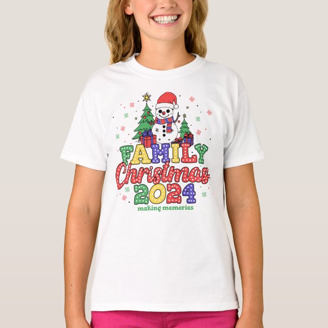 Camiseta Natal da família Festivo Snowman (Frente)