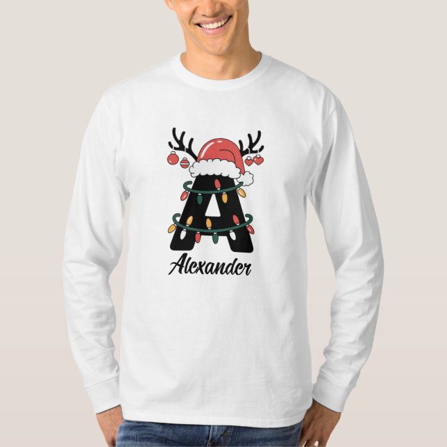Camiseta Natal da Família Monogramas |Feriado Personalizado (Frente)