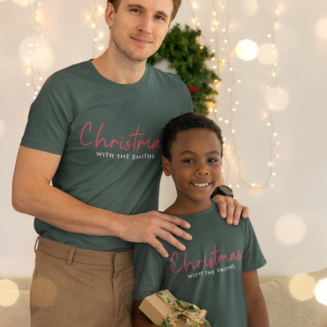 Camiseta Natal da família | Na moda Trendy Forest Green (Criador carregado)